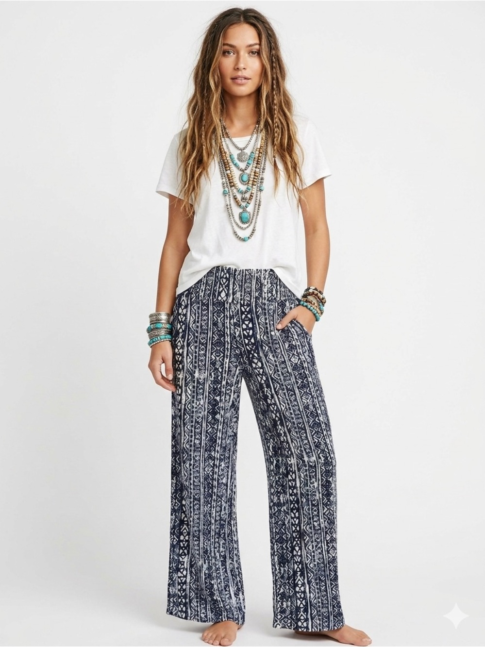 Three Dots Lightweight Wide Leg Printed Palazzo Pants